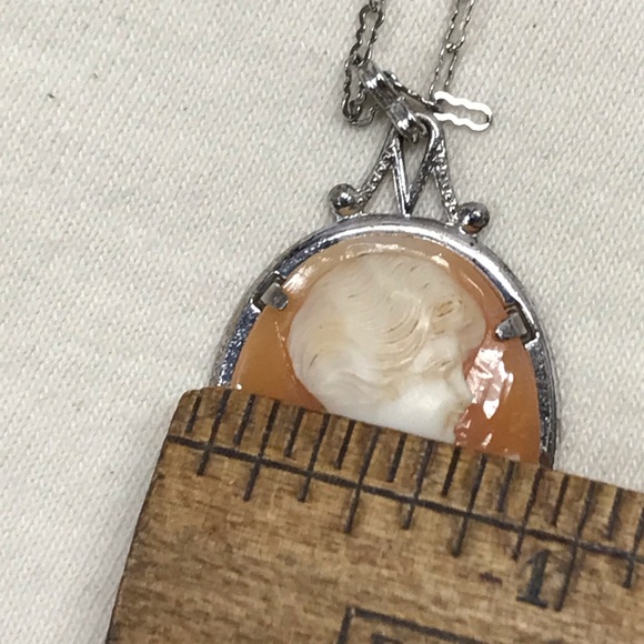 Antique Genuine Sterling Silver Shell Large Cameo Necklace Artist Signed 19c - Picture 13 of 14